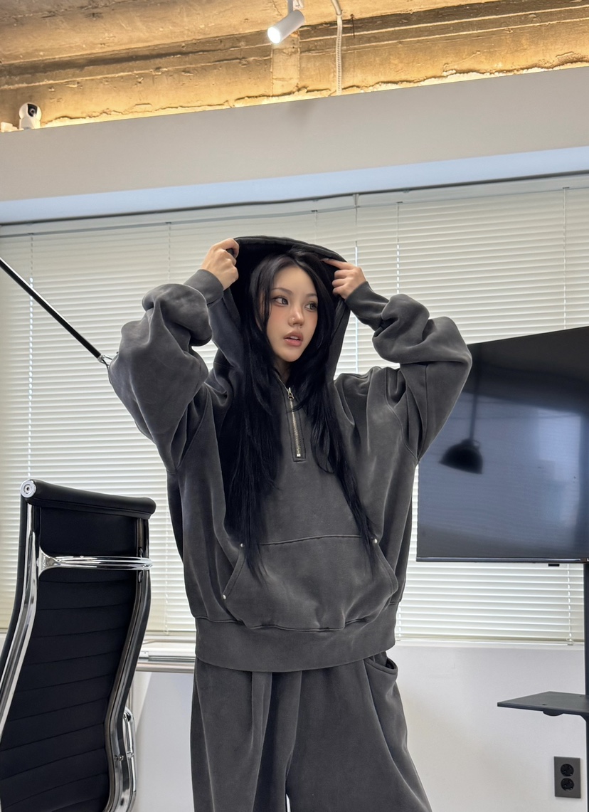 SEEOT東大門㊣直郵女士新品熱賣衛衣男女同款連帽衫羊皮拉鏈SEEOT衛衣圖色1
