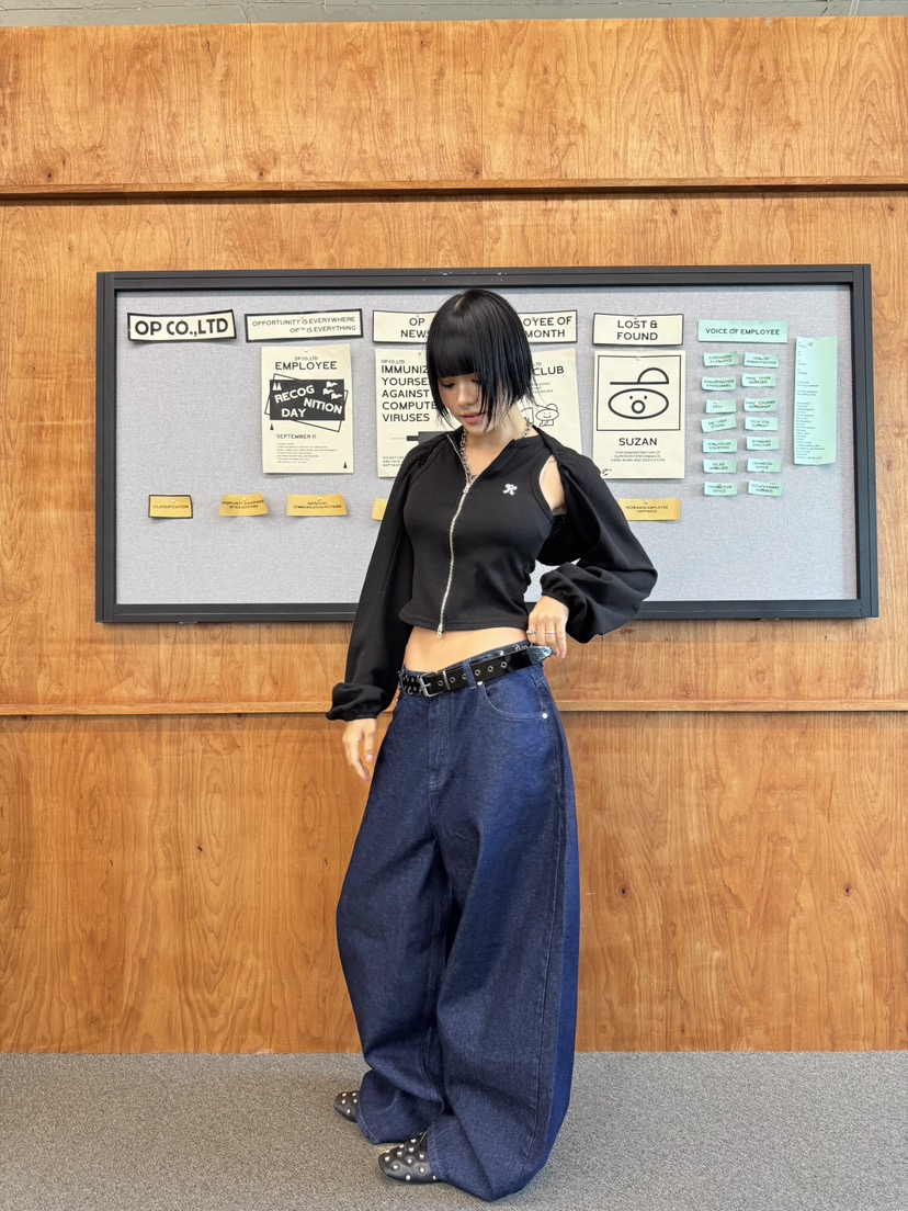 SEEOT東大門㊣實拍女裝新款職業牛仔褲不含腰帶男女同款天鵝絨刺繡SEEOT牛仔褲