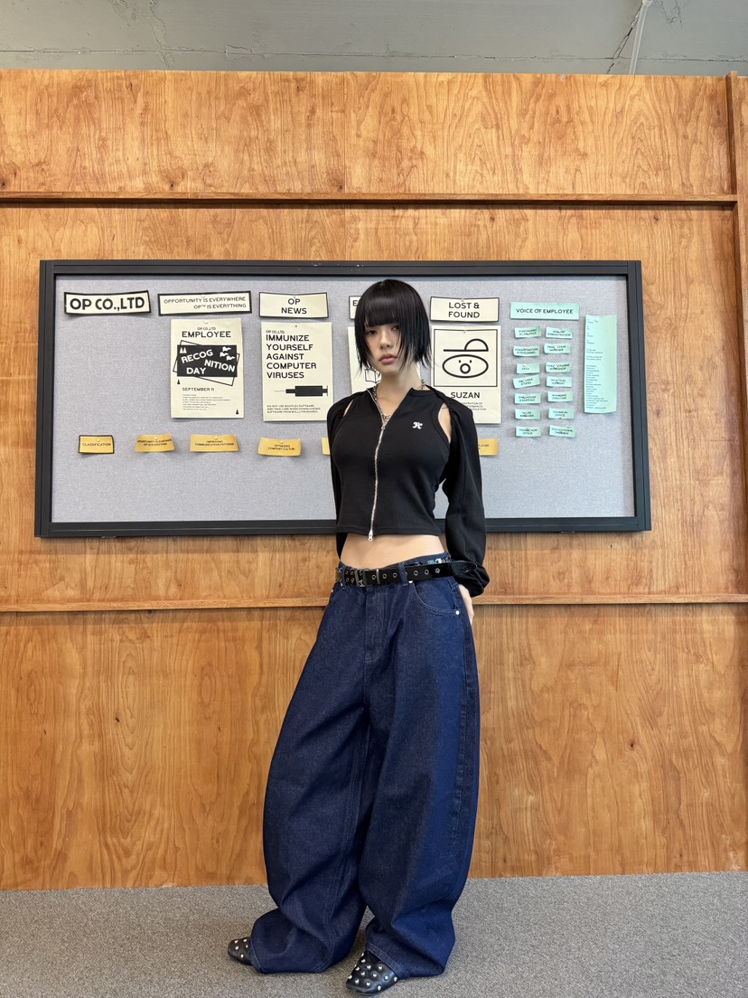 SEEOT東大門㊣實拍女裝新款職業牛仔褲不含腰帶男女同款天鵝絨刺繡SEEOT牛仔褲