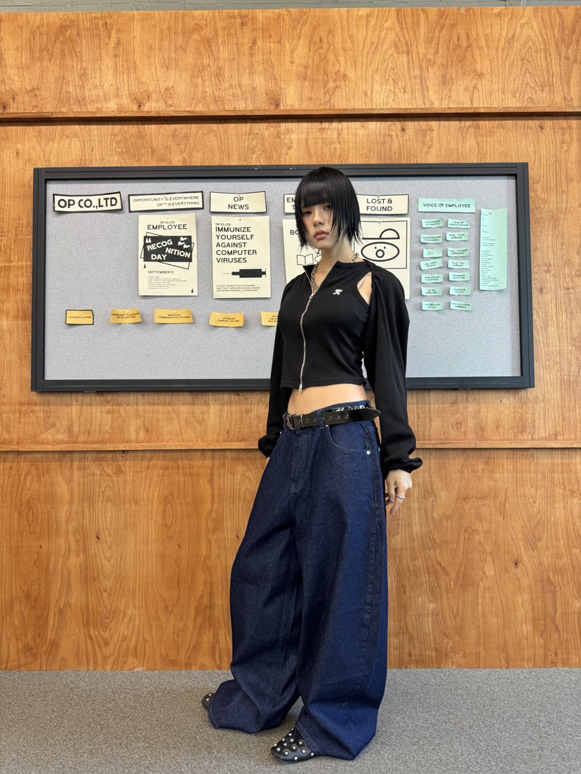 SEEOT東大門㊣實拍女裝新款職業牛仔褲不含腰帶男女同款天鵝絨刺繡SEEOT牛仔褲