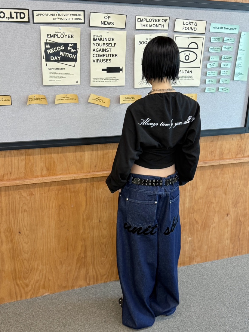 SEEOT東大門㊣實拍女裝新款職業牛仔褲不含腰帶男女同款天鵝絨刺繡SEEOT牛仔褲