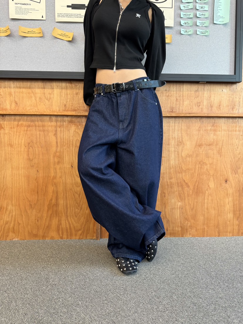 SEEOT東大門㊣實拍女裝新款職業牛仔褲不含腰帶男女同款天鵝絨刺繡SEEOT牛仔褲圖色1