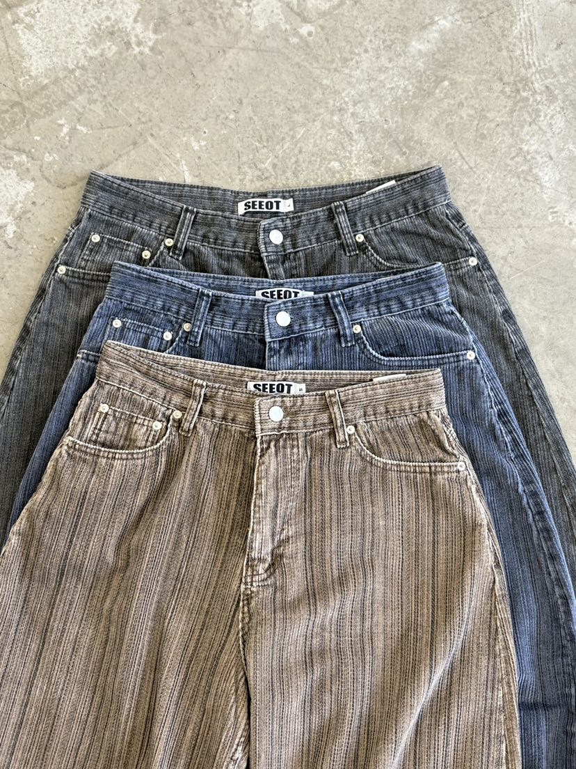 SEEOT韓國代購㊣女士新款人氣休閑熱賣推薦休閑褲男女同款條紋SEEOT休閑褲