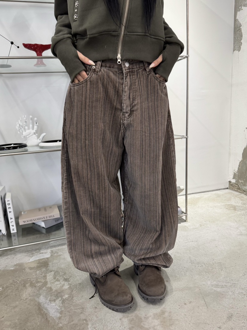 SEEOT韓國代購㊣女士新款人氣休閑熱賣推薦休閑褲男女同款條紋SEEOT休閑褲圖色1