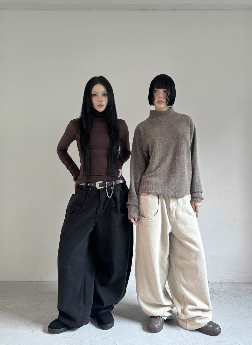 SEEOT東大門㊣直郵女裝新品25秋冬休閑褲不含腰帶男女同款安哥拉雙口袋棉質GGD休閑褲