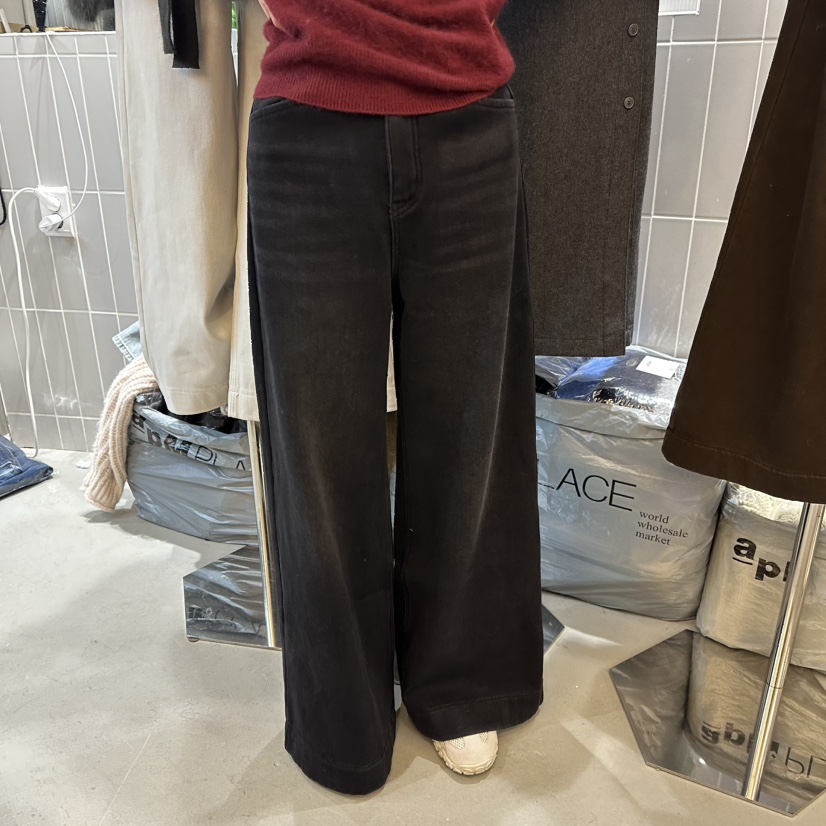 ALEGRE東大門㊣代購女士新品職業推薦人氣休閑熱賣牛仔褲加絨ALEGRE牛仔褲圖色2黑色