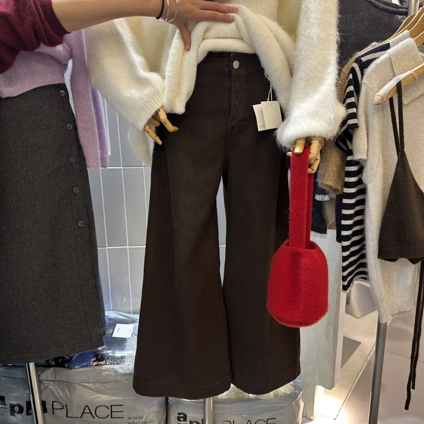 ALEGRE東大門㊣代購女士新品職業推薦人氣休閑熱賣牛仔褲加絨ALEGRE牛仔褲圖色3棕色