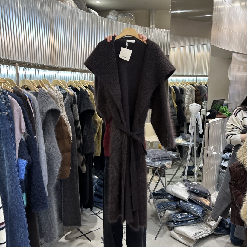 ALEGRE韓國直郵㊣女裝新品推薦時尚休閑人氣中長款大衣安哥拉ALEGRE中長款大衣圖色3棕色