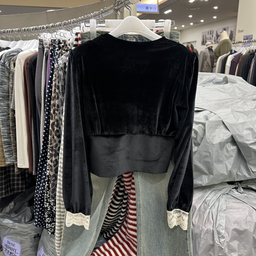 BENE東大門㊣實拍女裝新款推薦休閑職業襯衫蕾絲衫天鵝絨蕾絲BENE襯衫/蕾絲衫