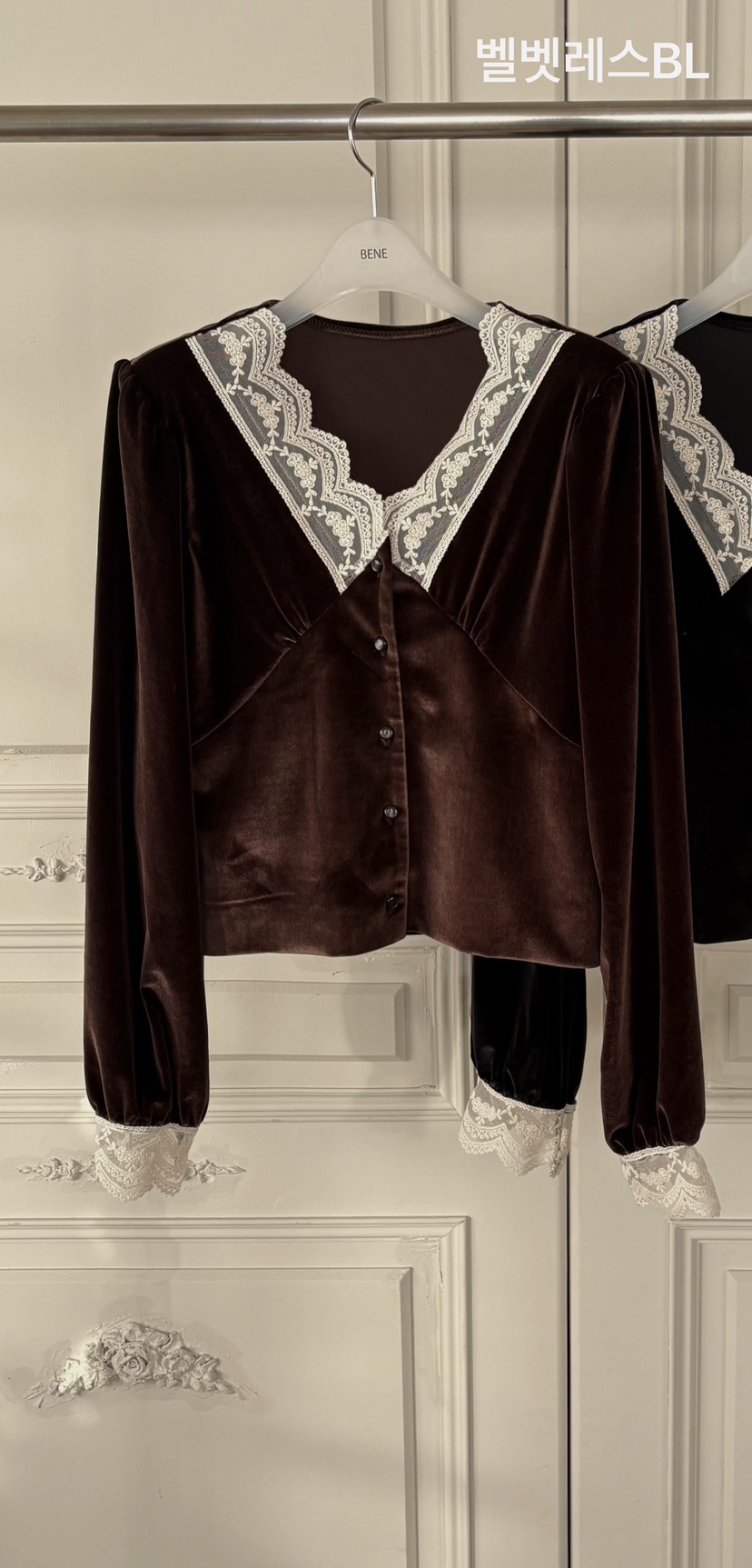 BENE東大門㊣實拍女裝新款推薦休閑職業襯衫蕾絲衫天鵝絨蕾絲BENE襯衫/蕾絲衫圖色2