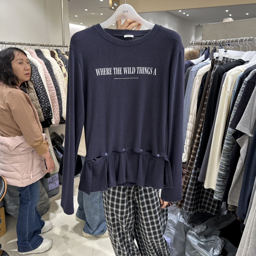 BENE韓國代購㊣女裝新品25秋冬推薦熱賣人氣休閑職業長袖T恤BENE長袖T恤圖色4深藍色