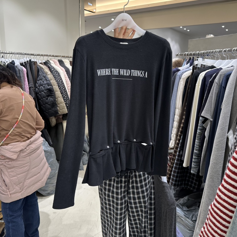 BENE韓國代購㊣女裝新品25秋冬推薦熱賣人氣休閑職業長袖T恤BENE長袖T恤圖色6黑色