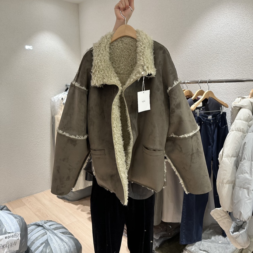 EPIC-S韓國代購㊣女裝新品人氣25秋冬時尚休閑短款大衣兩面穿EPIC-S短款大衣