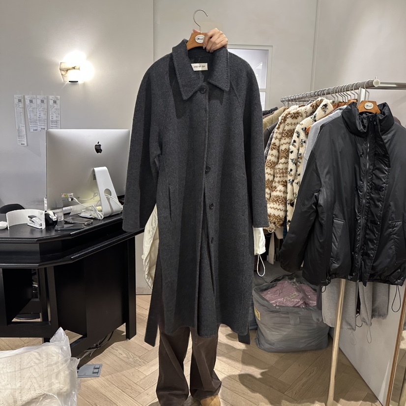 BRUSH-P東大門㊣實拍女士新款時尚25秋冬中長款大衣含腰帶BRUSH-P中長款大衣