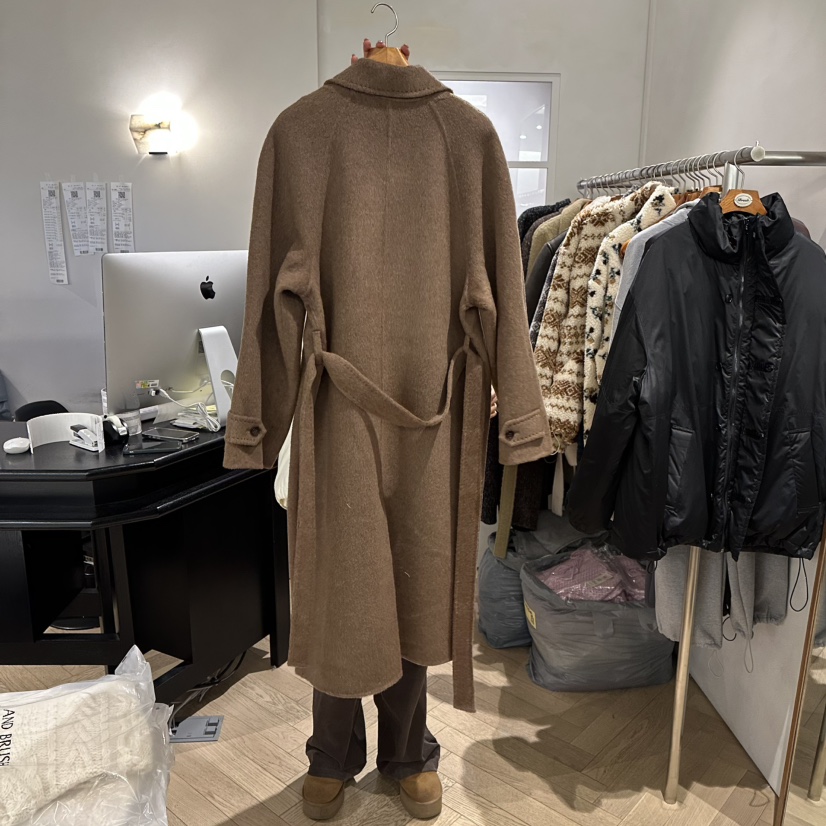 BRUSH-P東大門㊣實拍女士新款時尚25秋冬中長款大衣含腰帶BRUSH-P中長款大衣