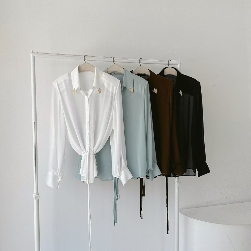 RIJINA東大門㊣實拍女裝新款休閑熱賣推薦時尚襯衫蕾絲衫絲綢RIJINA襯衫/蕾絲衫