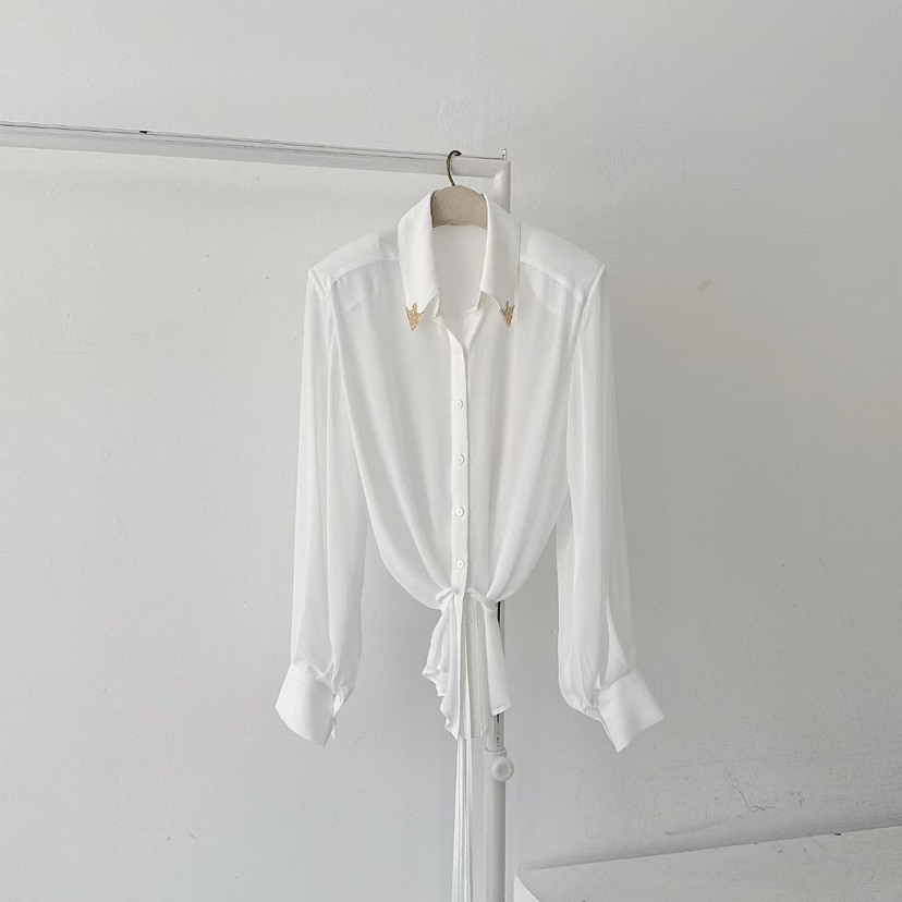 RIJINA東大門㊣實拍女裝新款休閑熱賣推薦時尚襯衫蕾絲衫絲綢RIJINA襯衫/蕾絲衫圖色1