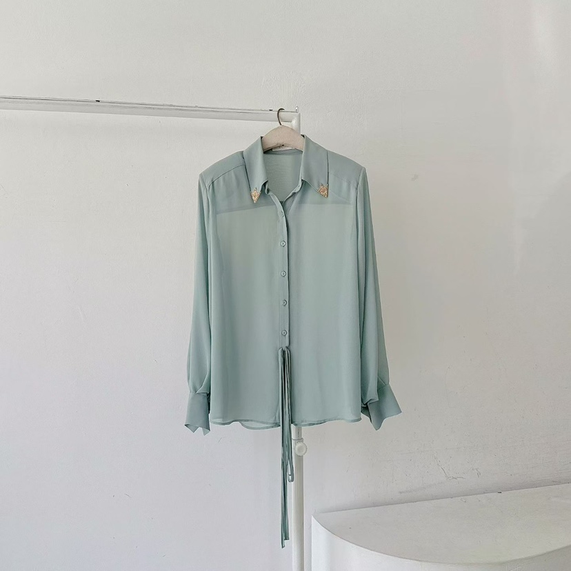 RIJINA東大門㊣實拍女裝新款休閑熱賣推薦時尚襯衫蕾絲衫絲綢RIJINA襯衫/蕾絲衫圖色2