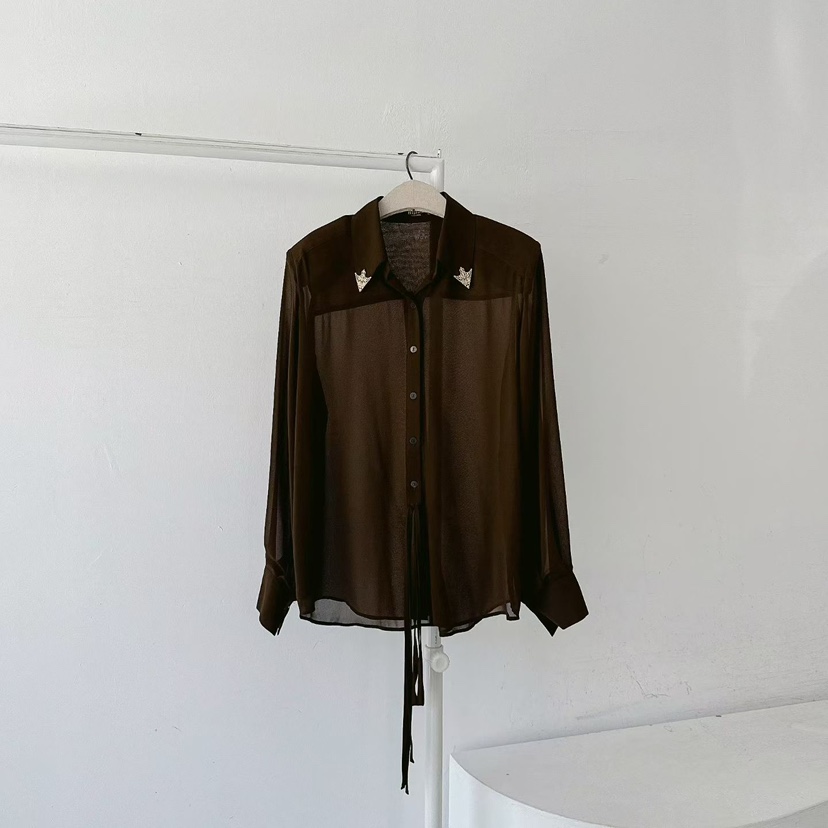 RIJINA東大門㊣實拍女裝新款休閑熱賣推薦時尚襯衫蕾絲衫絲綢RIJINA襯衫/蕾絲衫圖色3