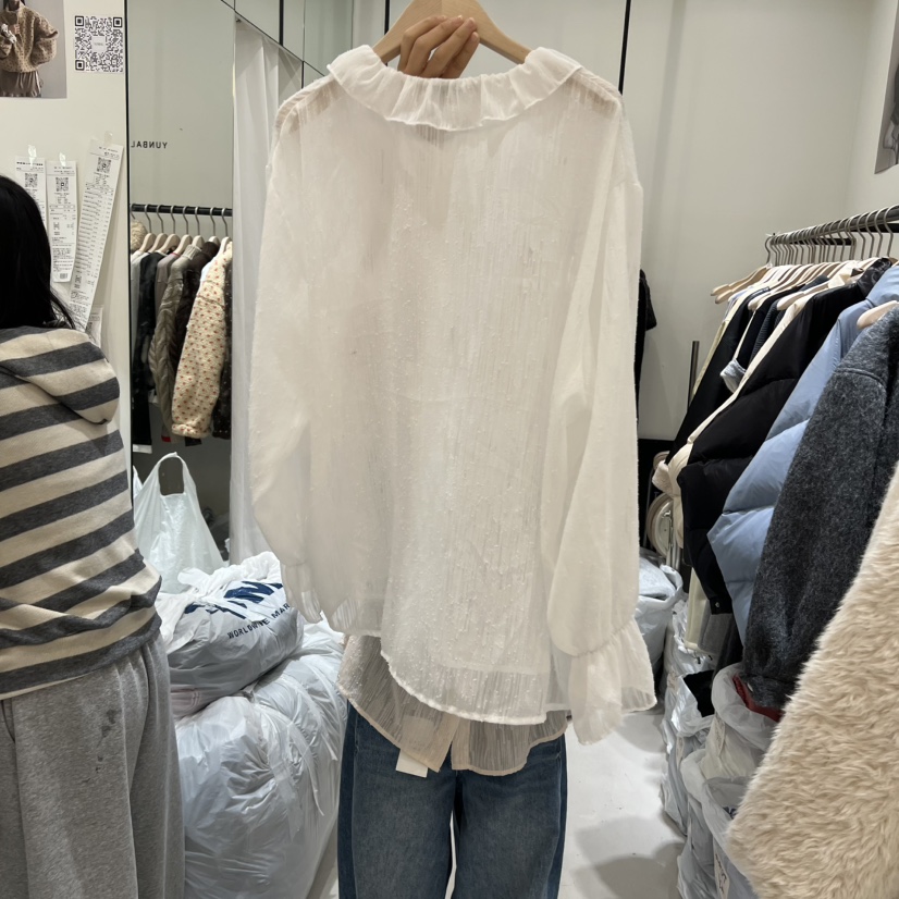YUNBAL韓國直郵㊣女裝新品職業25秋冬休閑推薦襯衫蕾絲衫透視YUNBAL襯衫/蕾絲衫