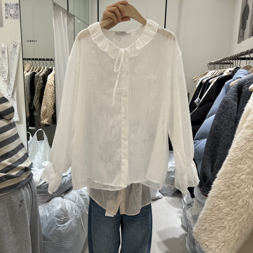 YUNBAL韓國直郵㊣女裝新品職業25秋冬休閑推薦襯衫蕾絲衫透視YUNBAL襯衫/蕾絲衫圖色1