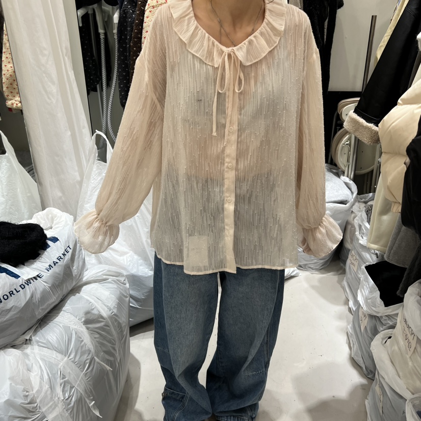 YUNBAL韓國直郵㊣女裝新品職業25秋冬休閑推薦襯衫蕾絲衫透視YUNBAL襯衫/蕾絲衫圖色2