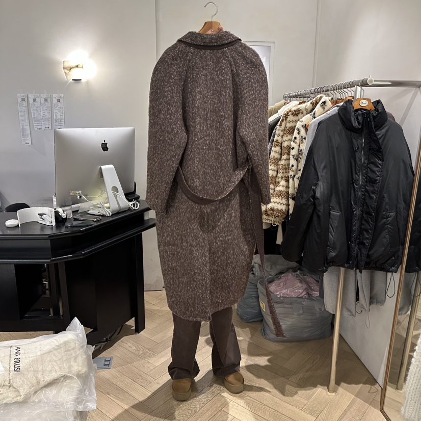 BRUSH-P東大門㊣直郵女裝新款推薦25秋冬中長款大衣含腰帶BRUSH-P中長款大衣