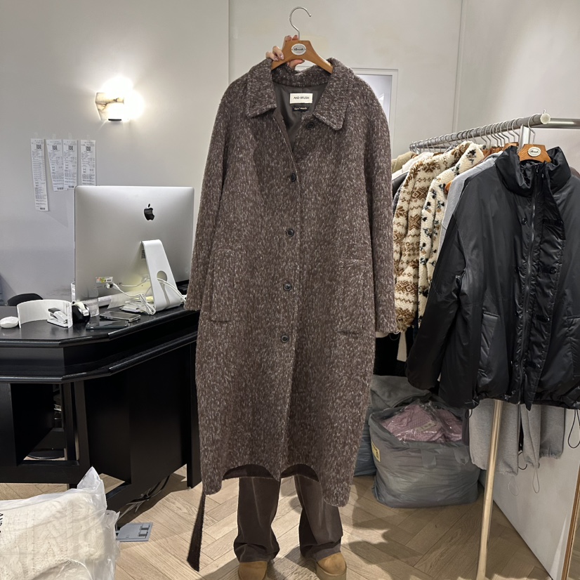 BRUSH-P東大門㊣直郵女裝新款推薦25秋冬中長款大衣含腰帶BRUSH-P中長款大衣圖色1