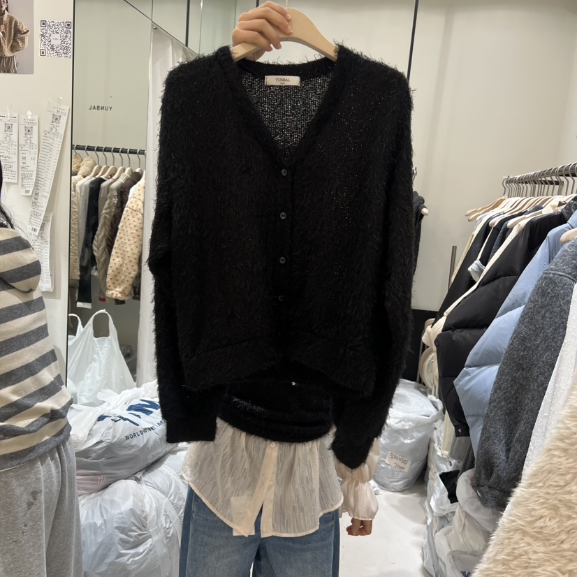 YUNBAL韓國代購㊣女裝新款熱賣推薦25秋冬職業休閑針織衫開衫YUNBAL針織衫圖色2