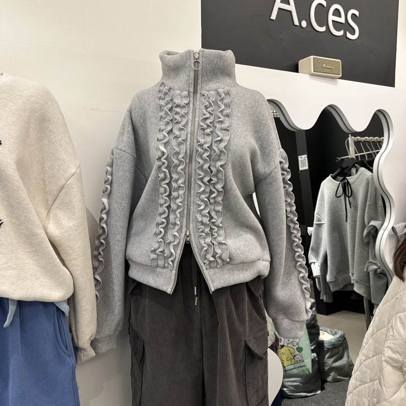 A.CES東大門㊣代購女裝新品休閑人氣25秋冬夾克荷葉邊羊毛A.CES夾克