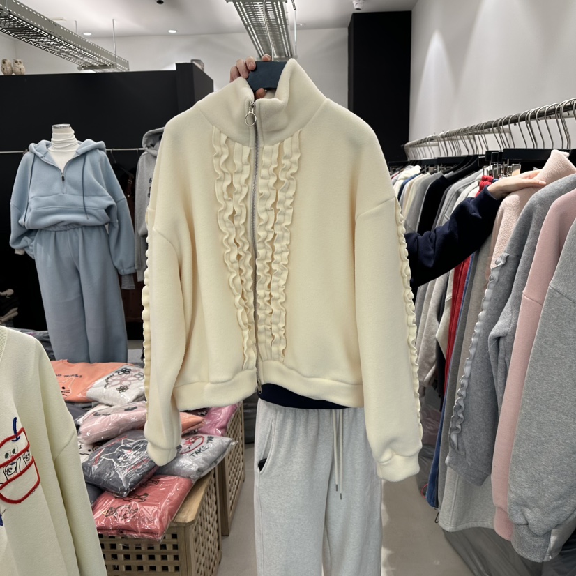 A.CES東大門㊣代購女裝新品休閑人氣25秋冬夾克荷葉邊羊毛A.CES夾克圖色1