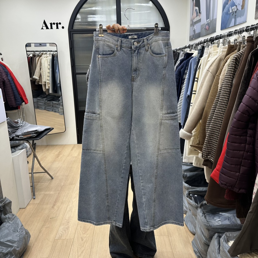 ARR韓國代購㊣女裝新品休閑25秋冬時尚推薦熱賣人氣牛仔褲抓絨ARR牛仔褲圖色1