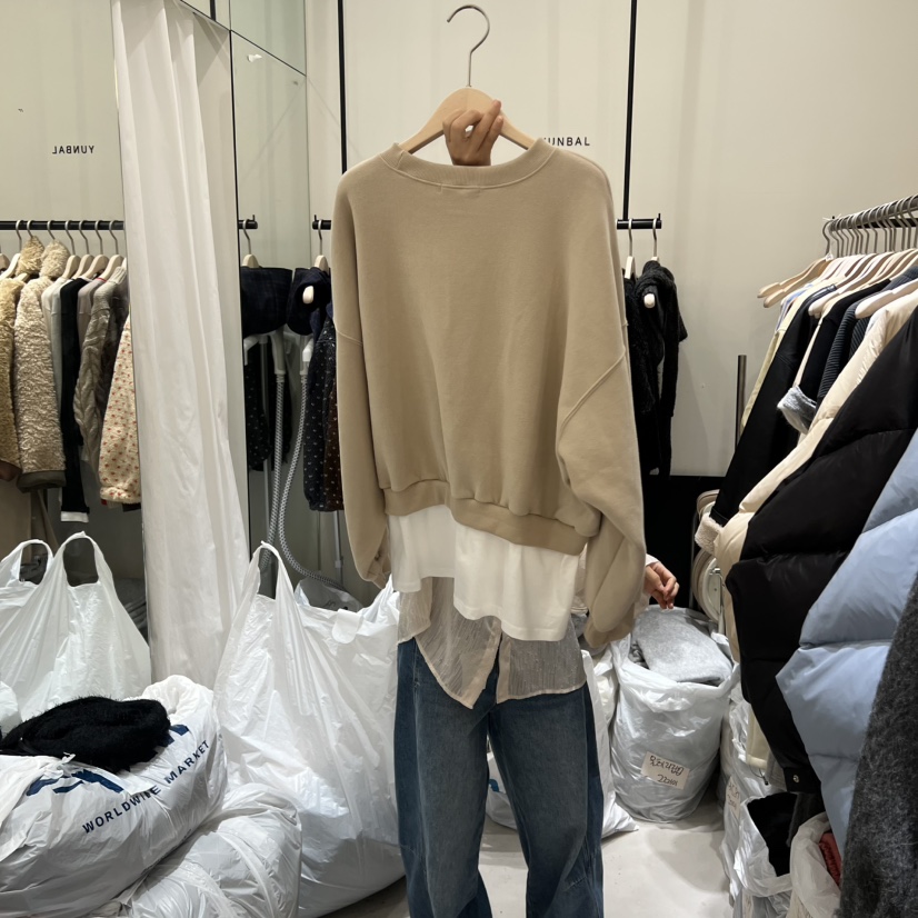 YUNBAL韓國直郵㊣女士新品人氣時尚熱賣職業衛衣假兩件加絨YUNBAL衛衣