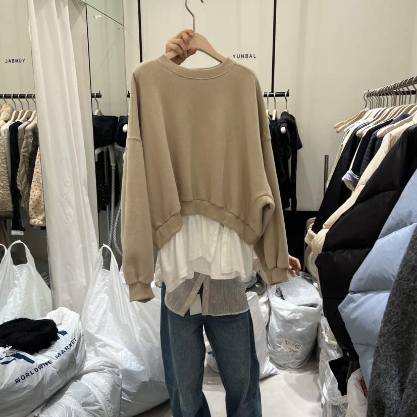 YUNBAL韓國直郵㊣女士新品人氣時尚熱賣職業衛衣假兩件加絨YUNBAL衛衣圖色1