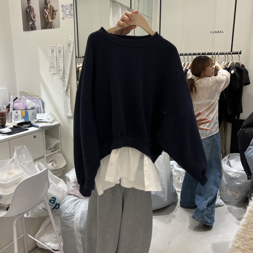 YUNBAL韓國直郵㊣女士新品人氣時尚熱賣職業衛衣假兩件加絨YUNBAL衛衣圖色2