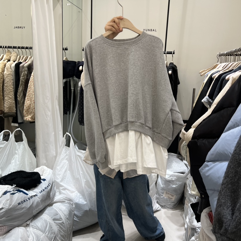 YUNBAL韓國直郵㊣女士新品人氣時尚熱賣職業衛衣假兩件加絨YUNBAL衛衣圖色3