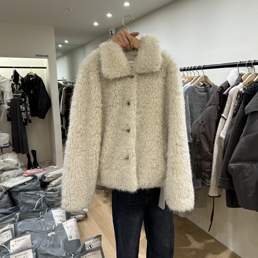 WINSOME韓國代購㊣女裝新款職業25秋冬短款大衣羊毛填充鴨毛WINSOME短款大衣圖色1