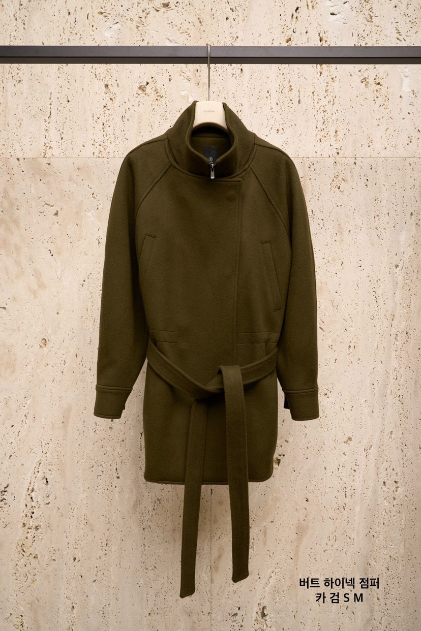 BLOSSOM韓國代購㊣女士新款時尚休閑熱賣中長款大衣含腰帶高領BLOSSOM中長款大衣圖色1