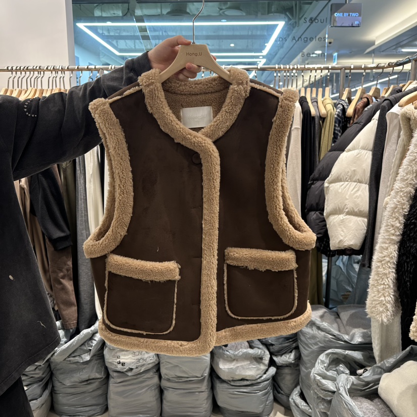 HONG.U東大門㊣代購女士新品推薦職業休閑熱賣25秋冬馬甲羊毛HONG.U馬甲圖色2