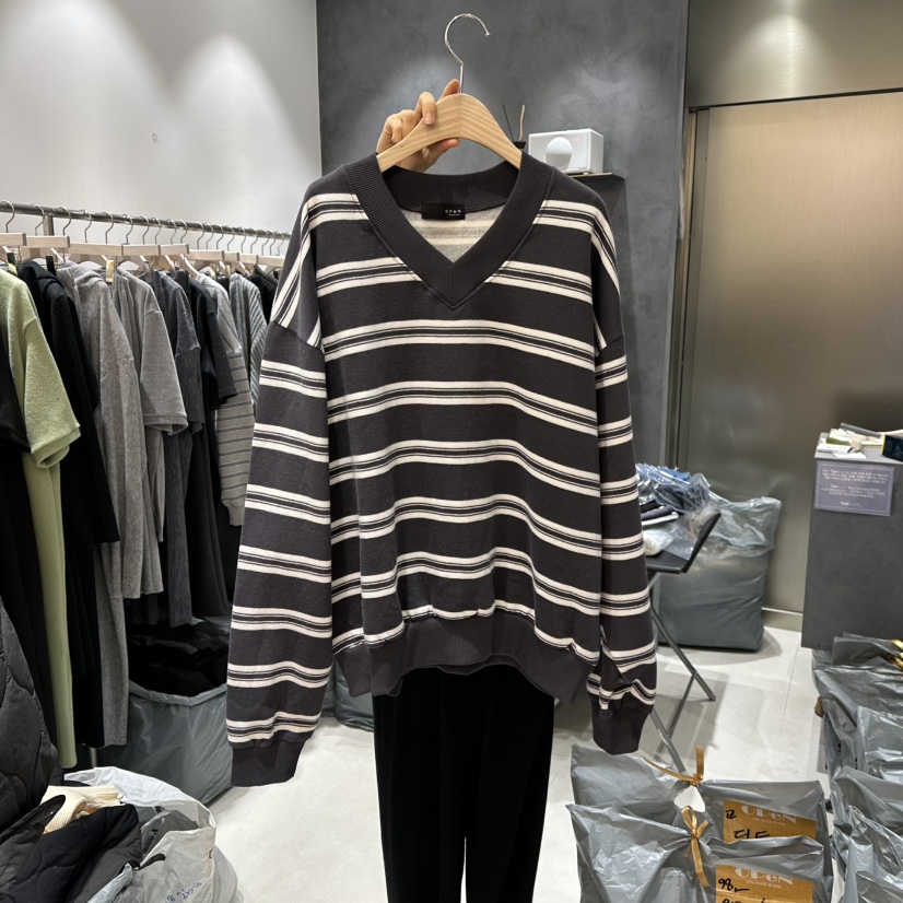 OPEN韓國直郵㊣女士新品25秋冬推薦休閑職業人氣衛衣V領加絨OPEN衛衣圖色1