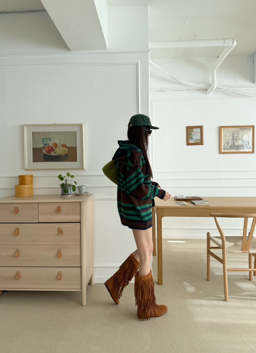 DENVER韓國代購㊣女裝新品休閑25秋冬熱賣針織衫含圍巾兜帽DENVER針織衫