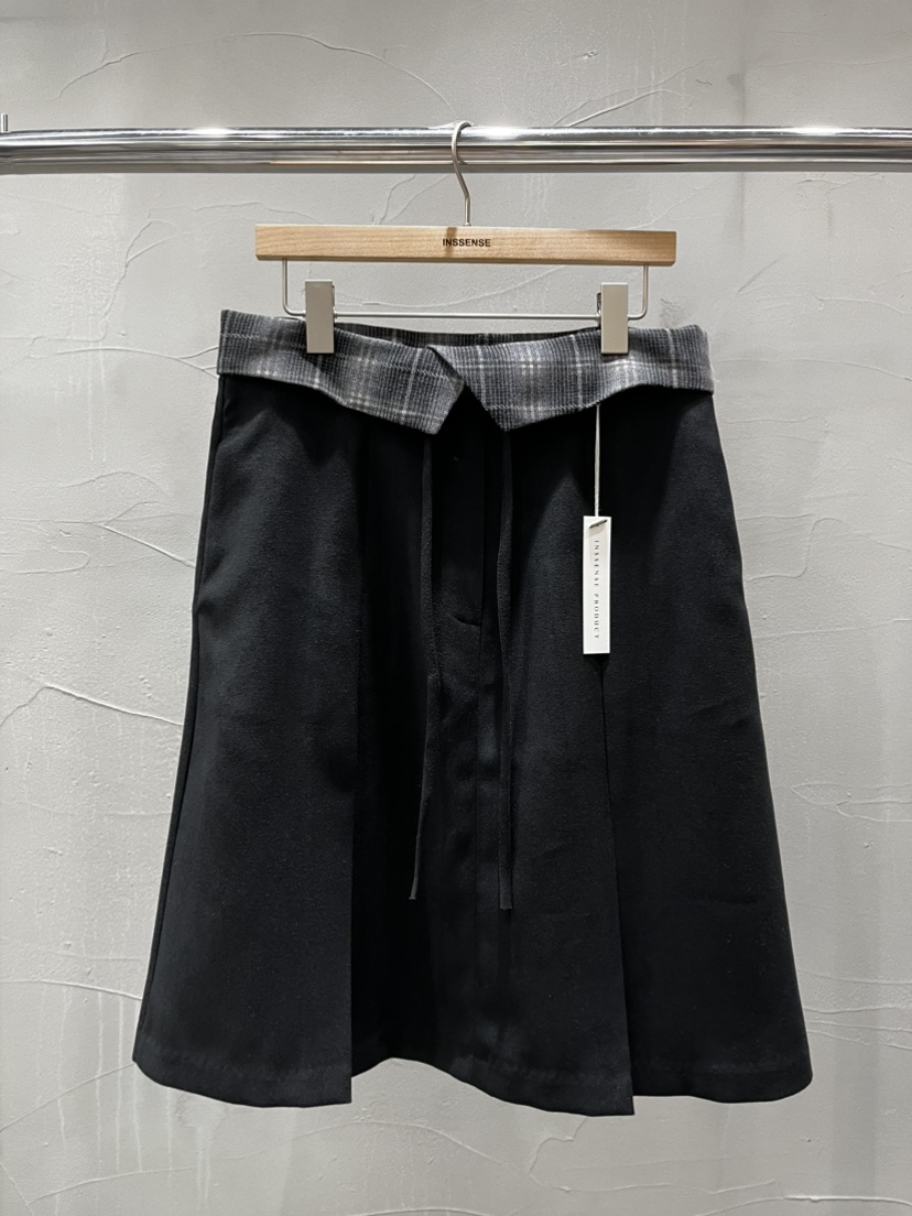 INSSENSE-A韓國代購㊣女士新品25秋冬半身裙中短裙格紋腰帶INSSENSE-A半身裙/中短裙圖色2