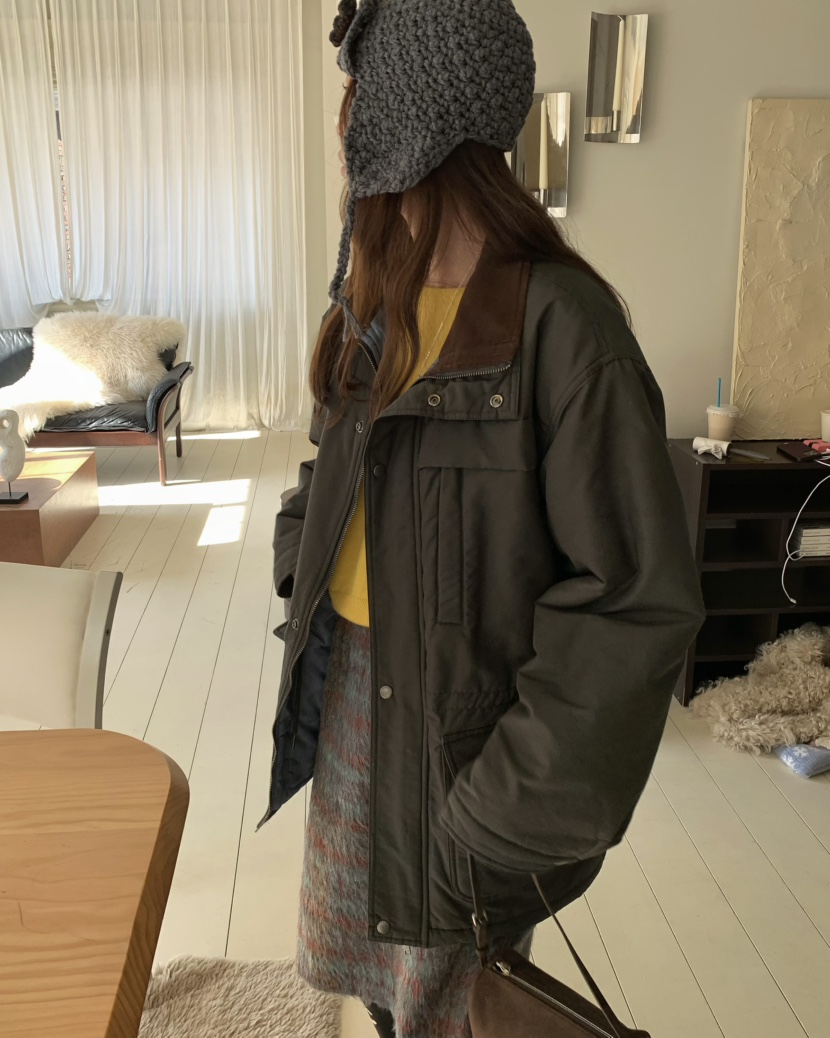 PEBBLE韓國代購㊣女士新款職業時尚25秋冬人氣短款棉服棉質絨PEBBLE/LAYER短款棉服