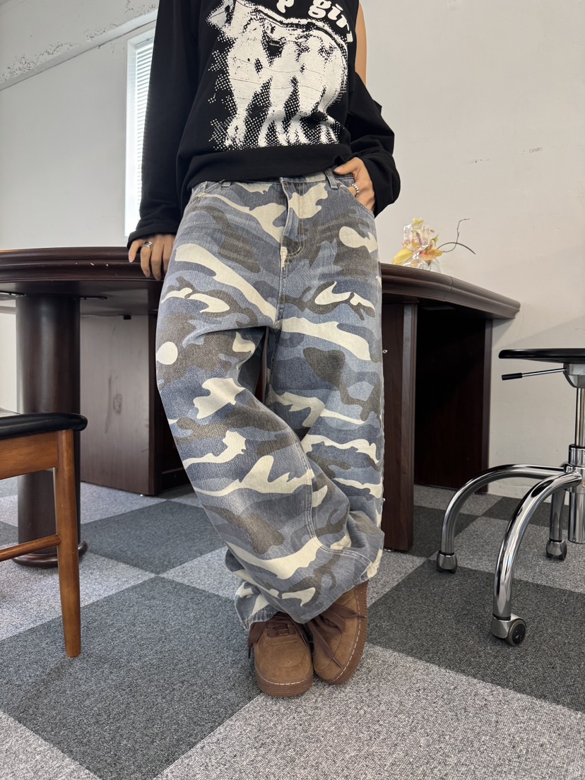 SEEOT東大門㊣直郵女裝新款職業熱賣牛仔褲男女同款水洗迷彩SEEOT牛仔褲