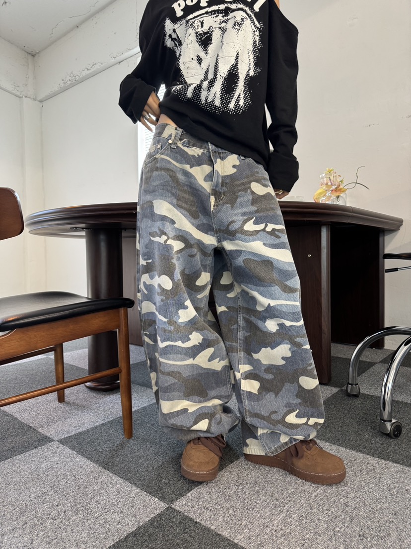 SEEOT東大門㊣直郵女裝新款職業熱賣牛仔褲男女同款水洗迷彩SEEOT牛仔褲