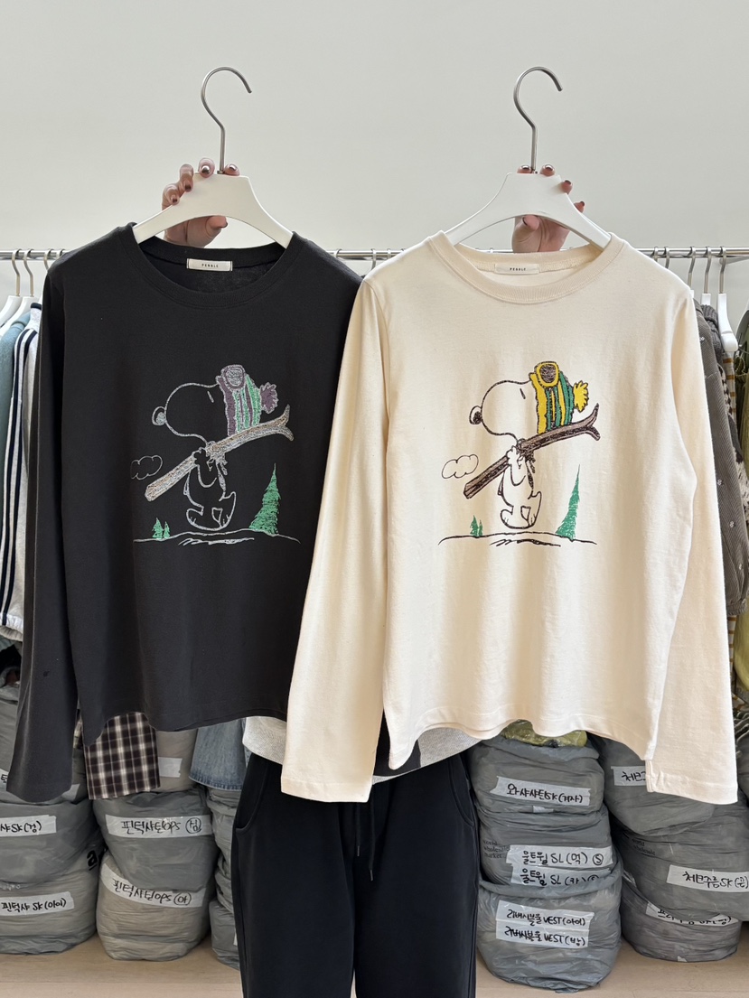 PEBBLE韓國直郵㊣女士新款25秋冬時尚推薦休閑長袖T恤史努比PEBBLE/LAYER長袖T恤