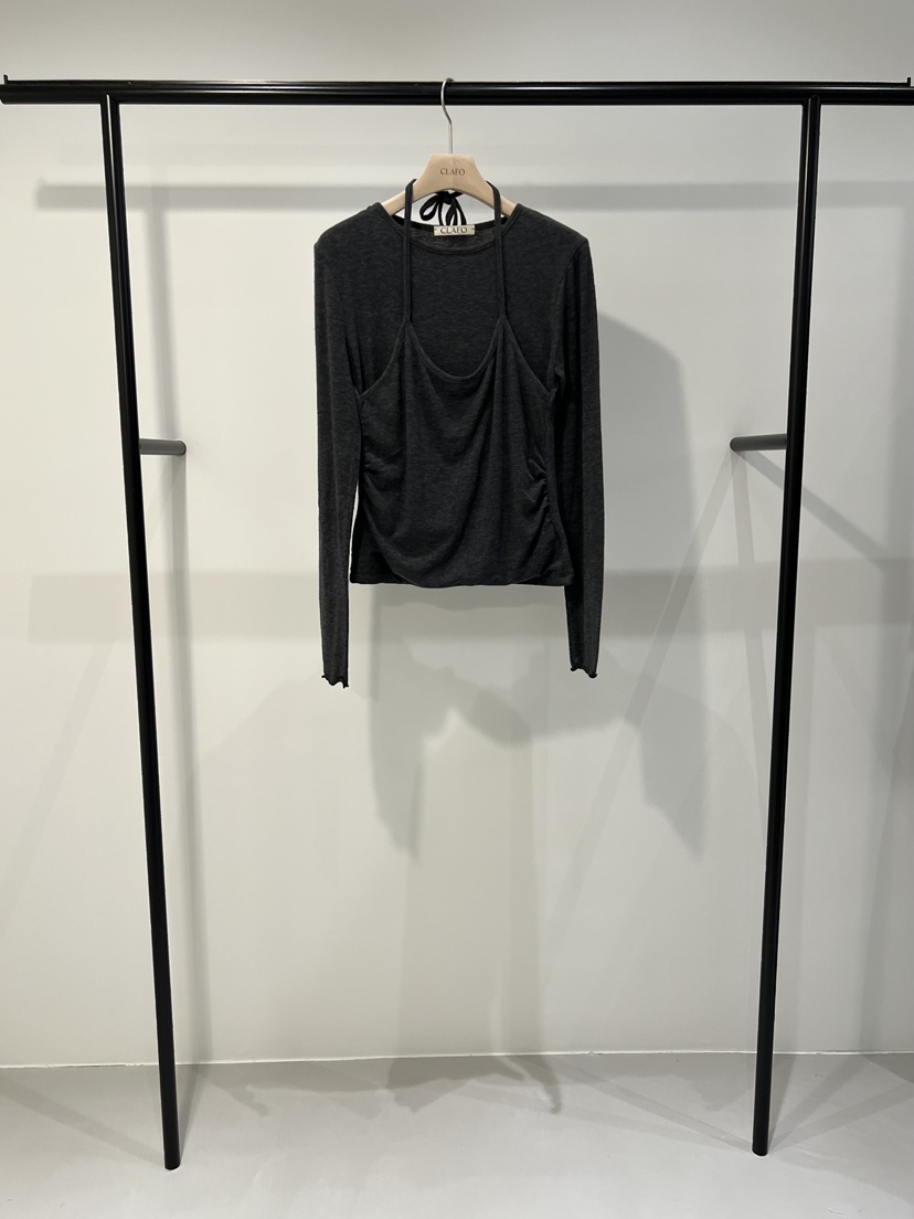 CLAFO東大門㊣實拍女士新品熱賣25秋冬人氣職業長袖T恤假兩件CLAFO長袖T恤圖色3