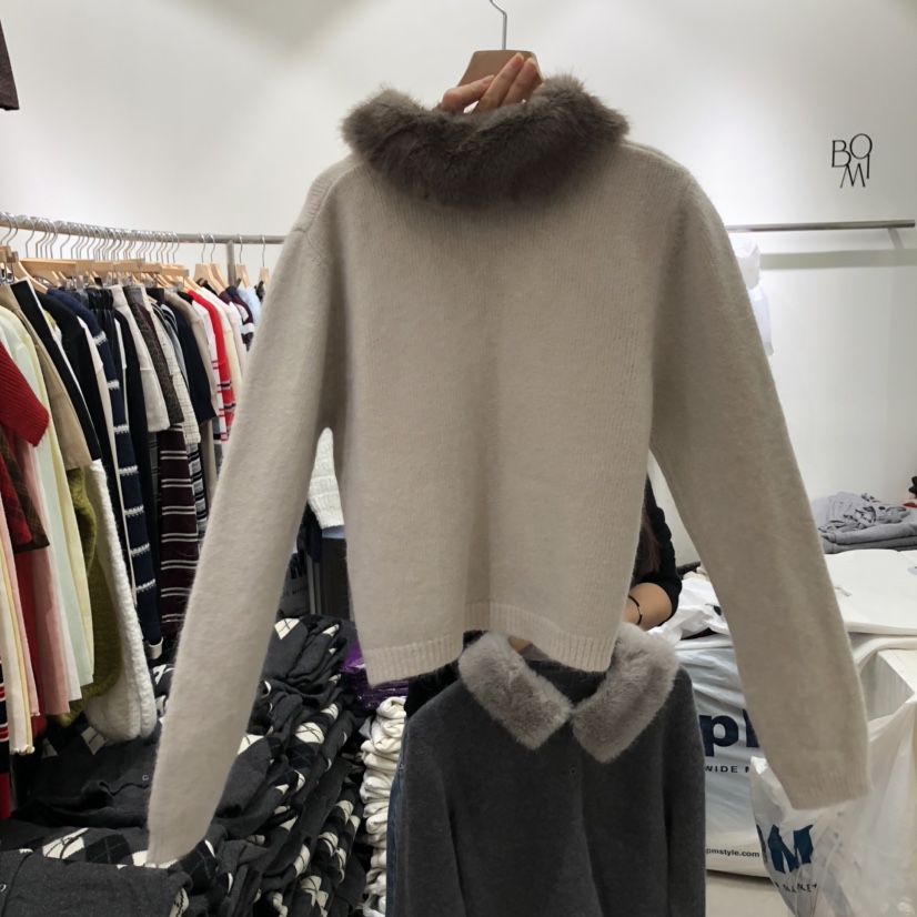 BY BOMI東大門㊣直郵女士新款推薦25秋冬職業針織衫毛皮開衫BY BOMI針織衫