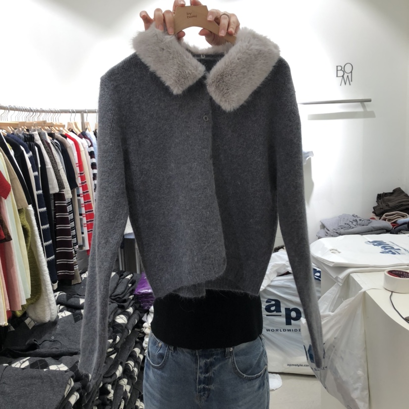 BY BOMI東大門㊣直郵女士新款推薦25秋冬職業針織衫毛皮開衫BY BOMI針織衫圖色2