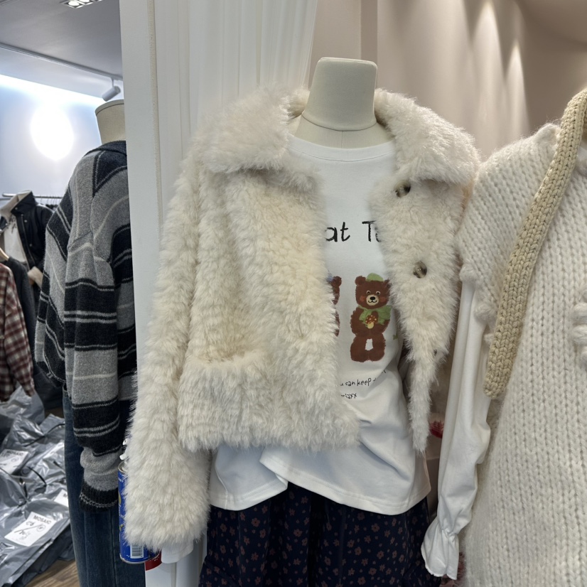 MIMME韓國代購㊣女士新款熱賣推薦職業25秋冬休閑短款大衣皮草MIMME短款大衣圖色1